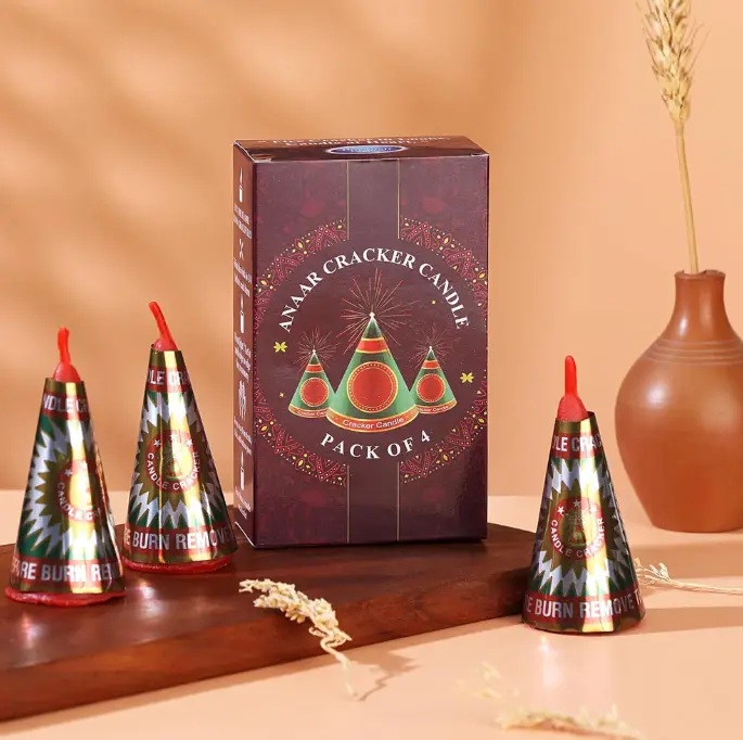 Anaar Cracker Decorative Candle | Pack of 4 | Long-Lasting Unscented Festival Candles (10 Hours Burn)