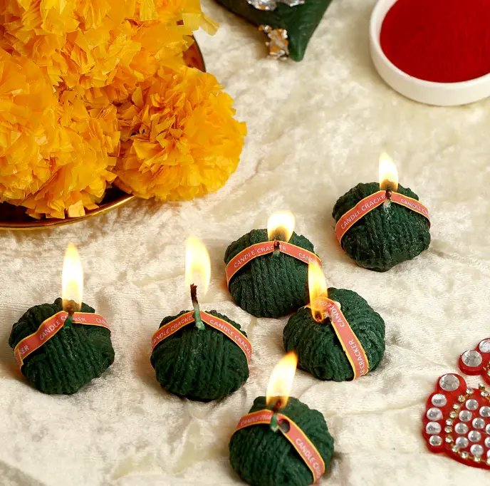 Premium Sutli Cracker Shaped Candle || Hand Poured || Green Sutli Cracker Candles || Decorative Candle 100% Paraffin Wax || Set of 6
