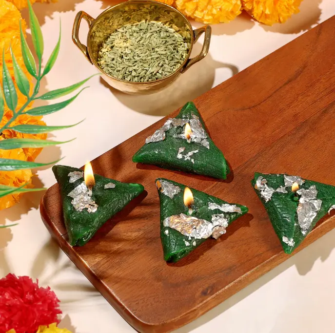 Premium Pan Shaped Candle || Hand Poured || Green Pan Candles || Decorative Candle 100% Paraffin Wax || Set of 6