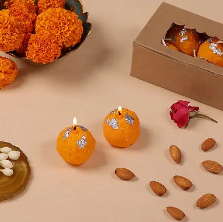 Ladoo Candle Hand Poured Motichur laddu Candles Set of 6